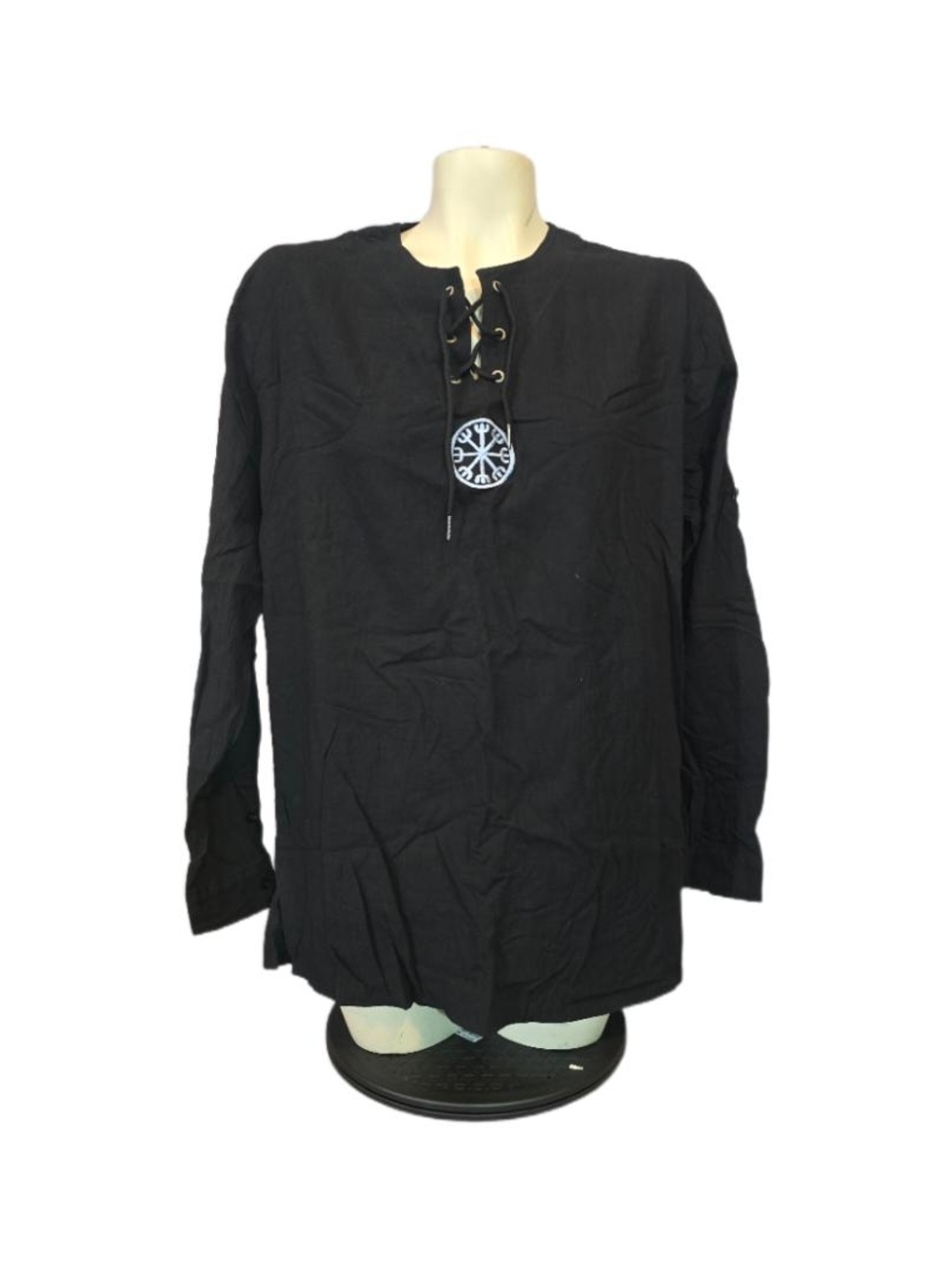 Delie Men's Black Lace-Up‎ Henley Shirt Size 3XL